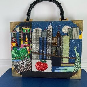 Braciano Fine Cigar Box Hand Bag NYC Skyline Beaded Vintage Unique